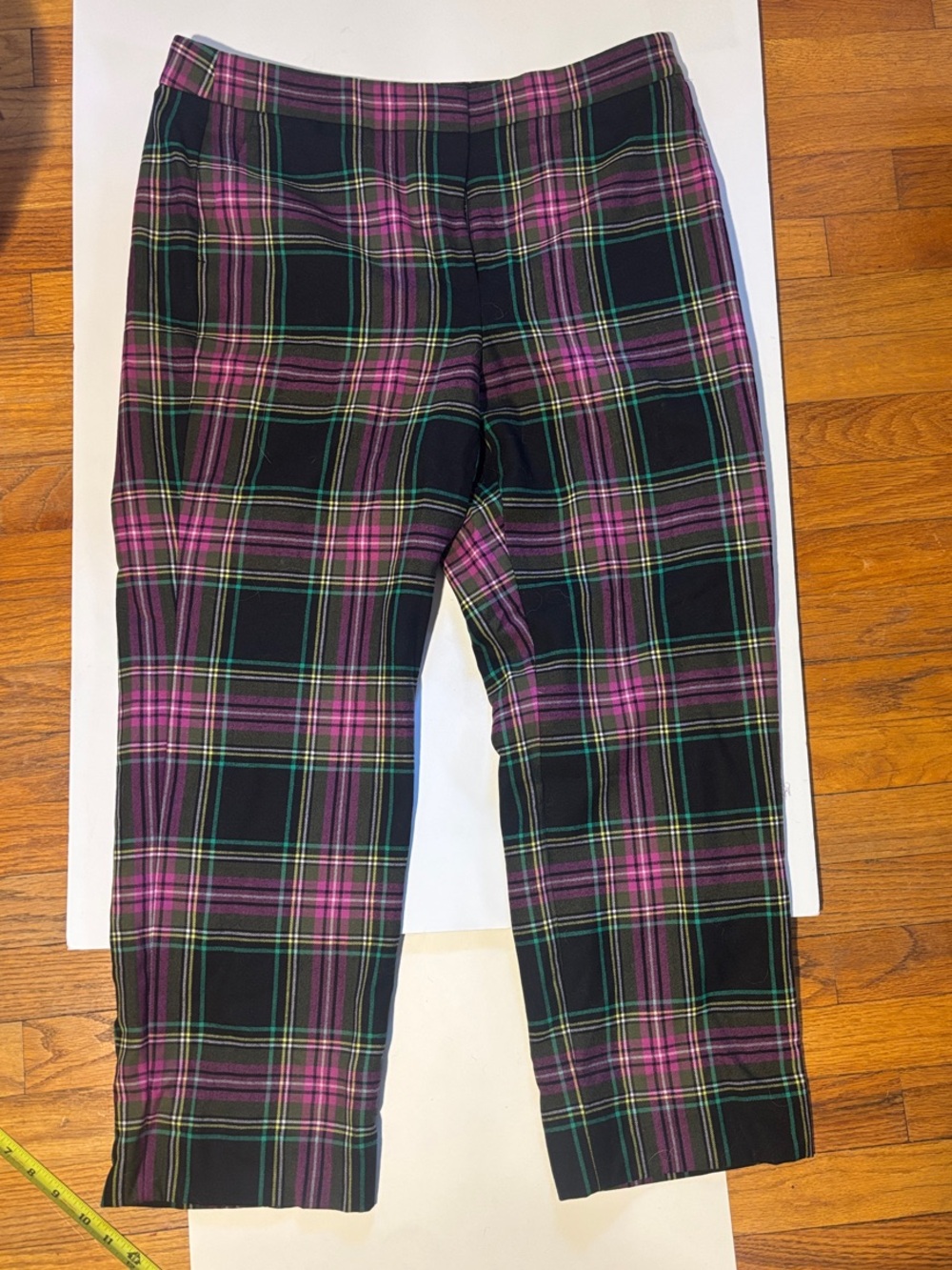 J. Crew Black Plaid Kate Ankle Pants with Pink and Green Stripes